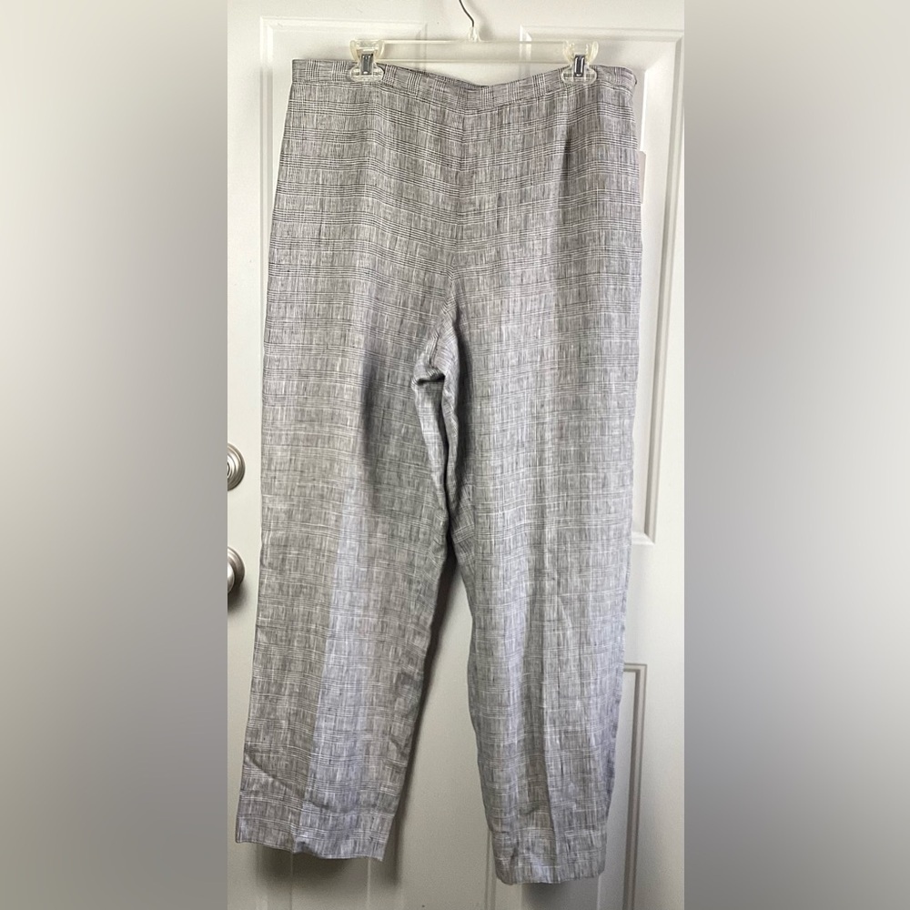 Rafaella NWT 100% Pure Linen Gray & Black Plaids High Rise Wide Leg Pants Size16